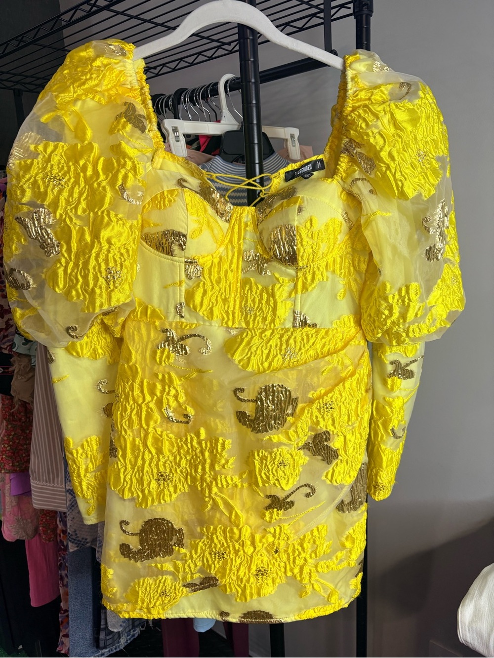 Missguided Bright Yellow Mini Dress with Gold Appliqué